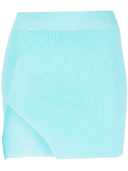 Ribbed-Knit Asymmetric Miniskirt