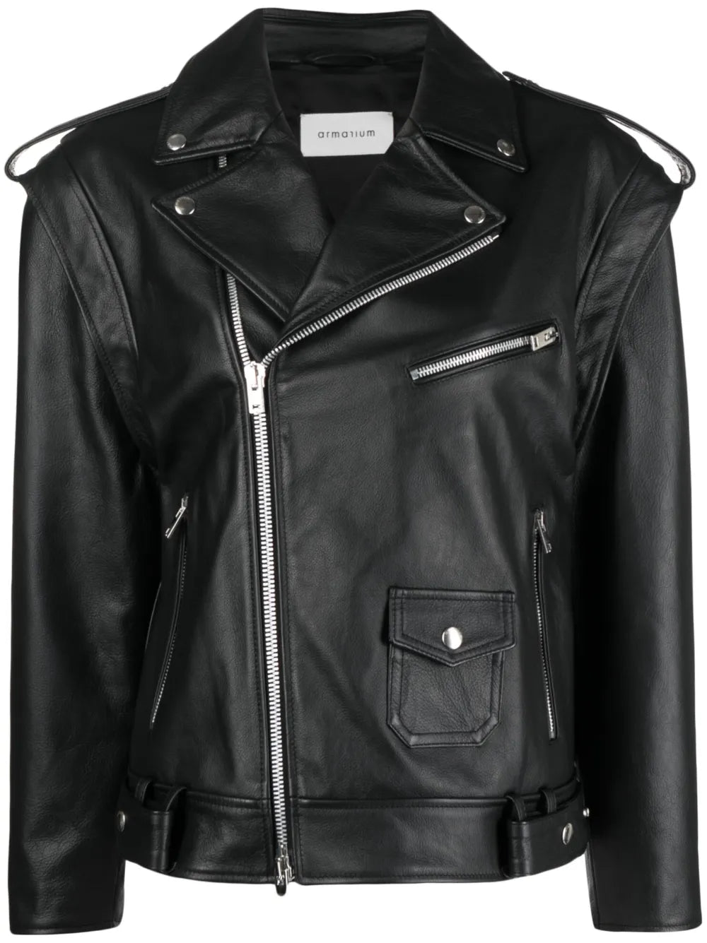 Off-Centre Zip Leather Jacket