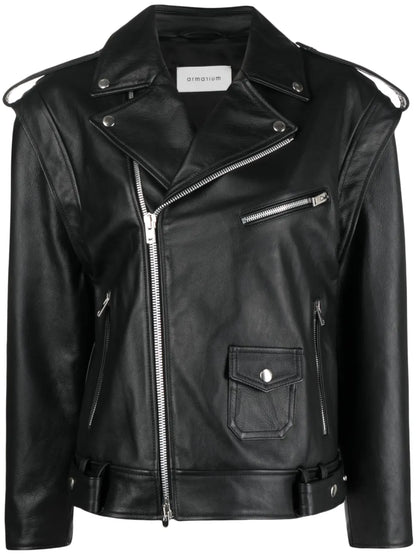 Off-Centre Zip Leather Jacket