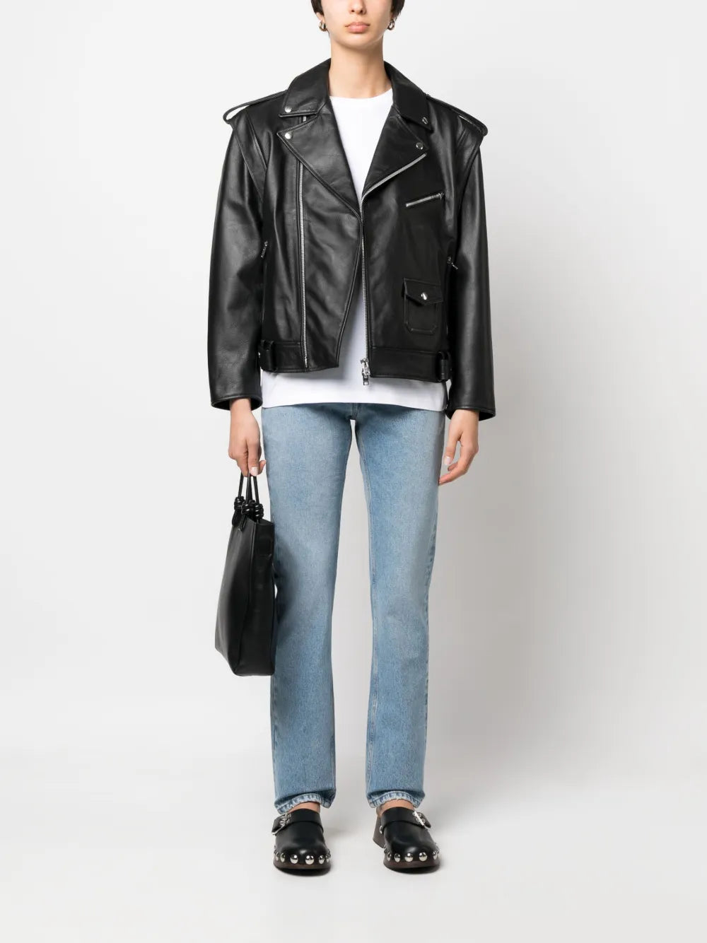 Off-Centre Zip Leather Jacket