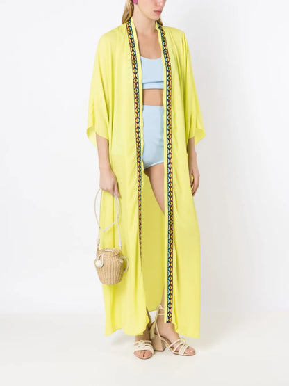 Contrast-Trim Long Kimono