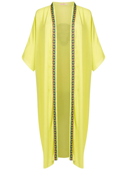Contrast-Trim Long Kimono