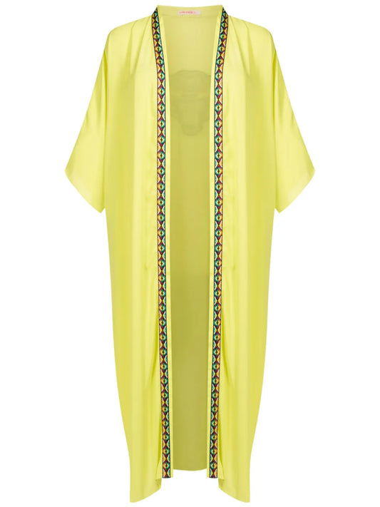 Contrast-Trim Long Kimono