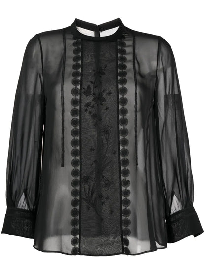 Mulberry Silk Lace-Appliqué Shirt