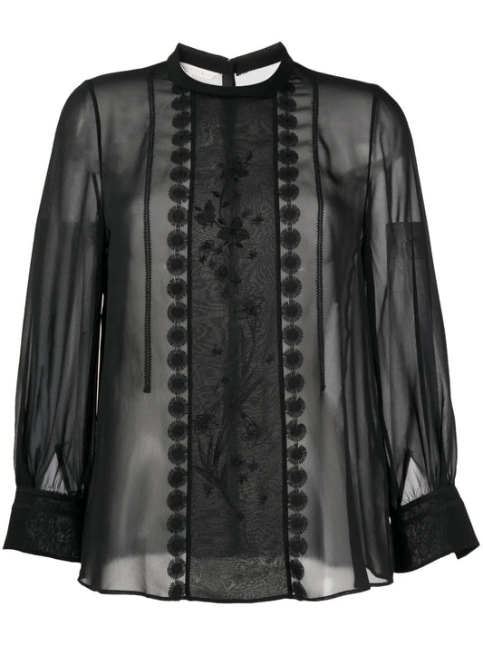 Mulberry Silk Lace-Appliqué Shirt