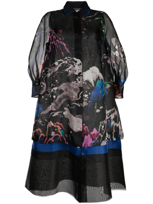 See-Through Printed Silk Coat