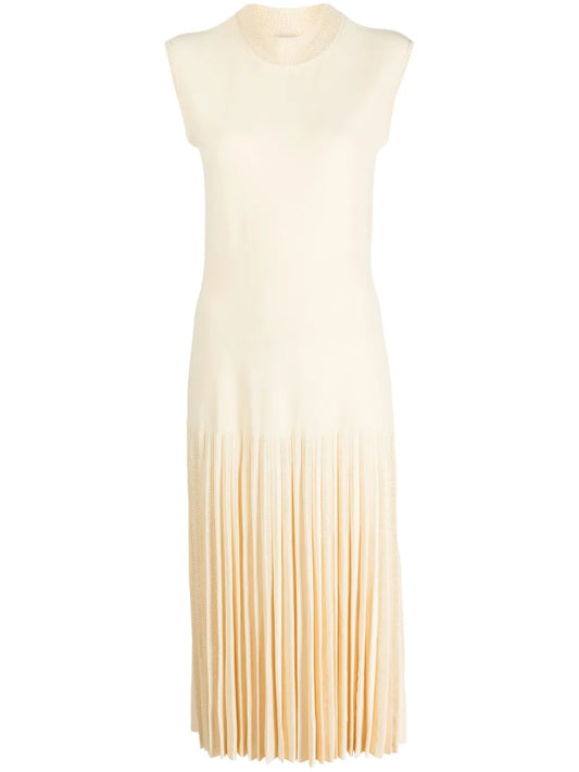 Mesh-Detailing Pleated Dress