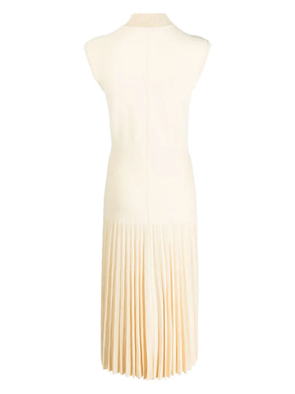 Mesh-Detailing Pleated Dress