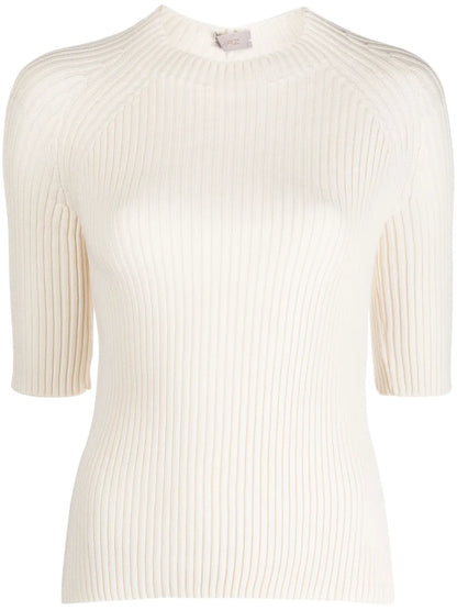 Three-Quarter Sleeve Ribbed Knitted Top
