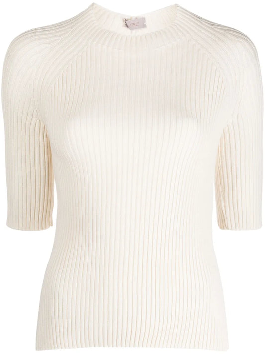 Three-Quarter Sleeve Ribbed Knitted Top