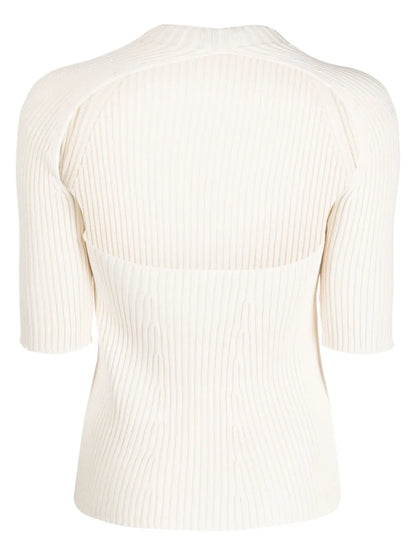 Three-Quarter Sleeve Ribbed Knitted Top