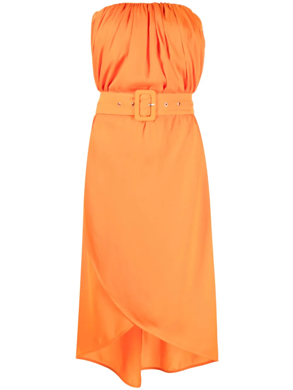 Belted Strapless Midi Dress