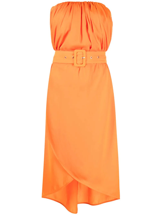 Belted Strapless Midi Dress