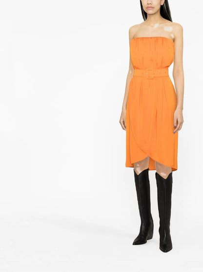 Belted Strapless Midi Dress