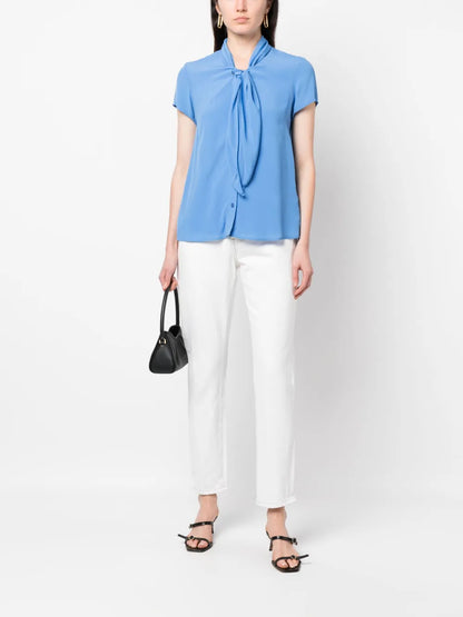 Tie-Neck Short-Sleeve Shirt