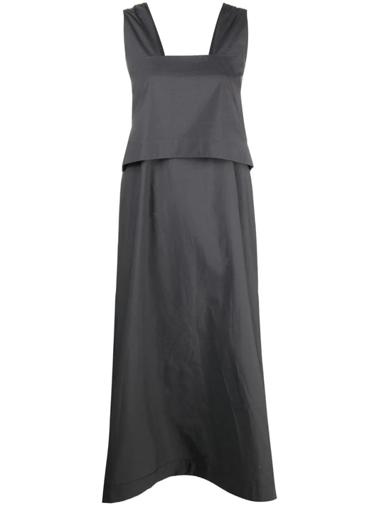 Layered-Detail Draped Cotton Dress