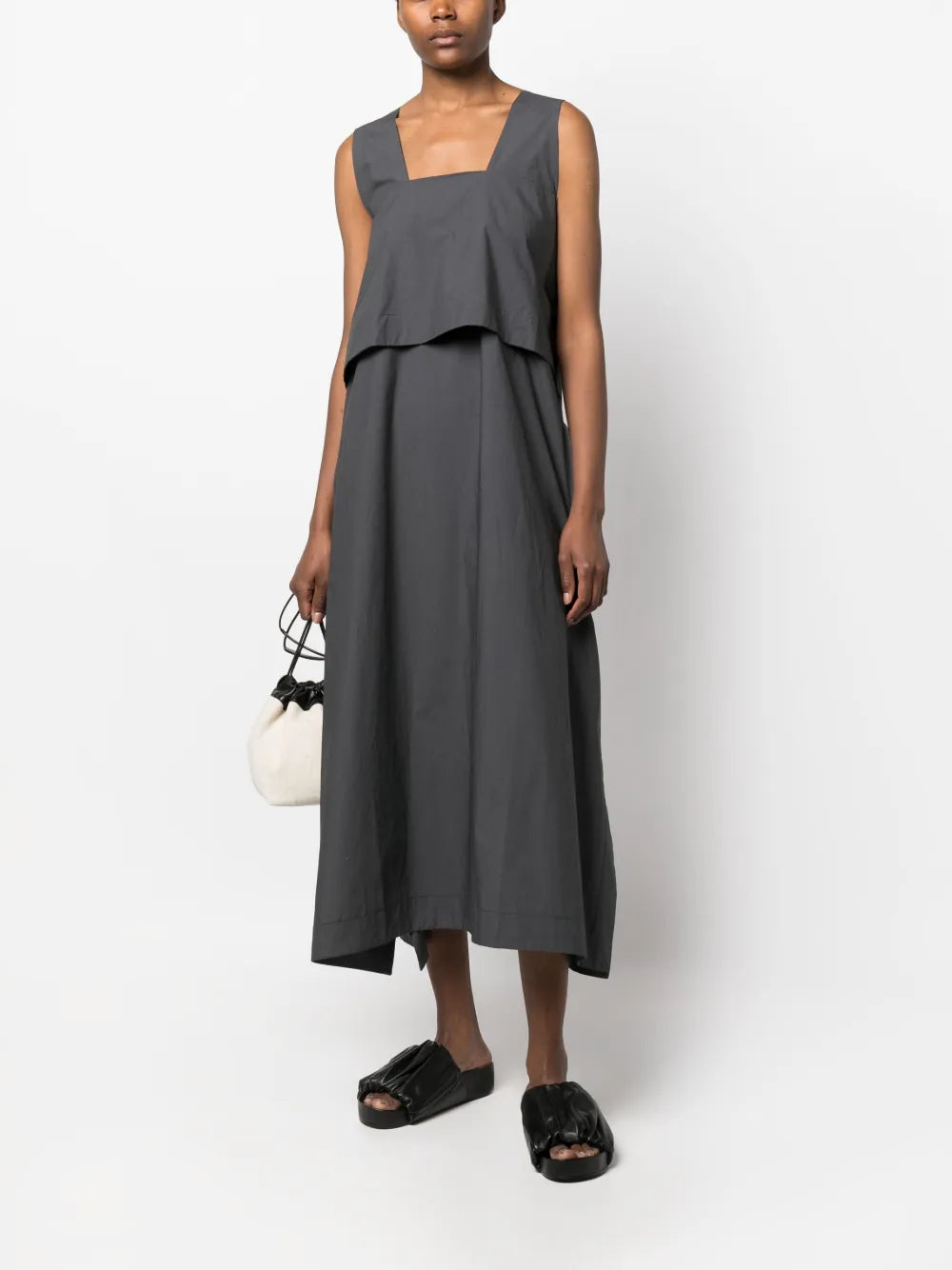 Layered-Detail Draped Cotton Dress