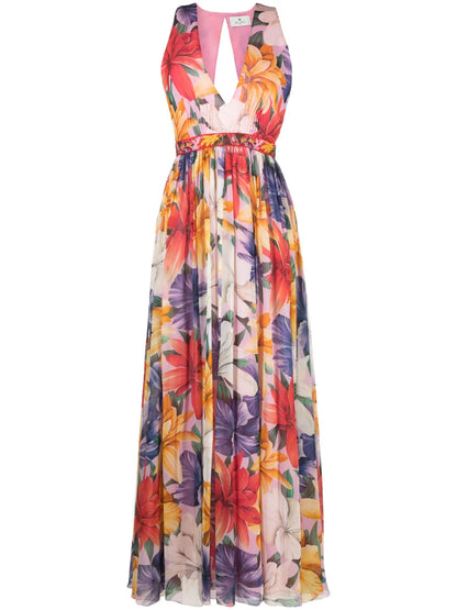 Floral-Print Silk Dress