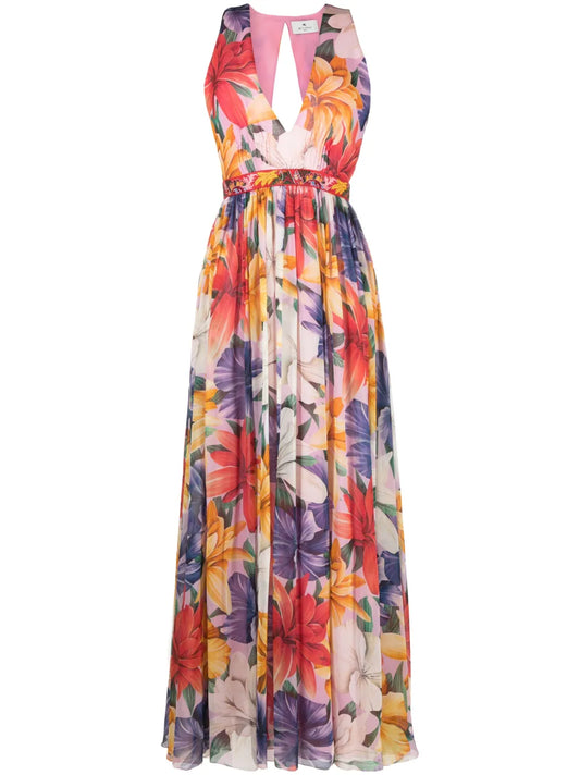 Floral-Print Silk Dress