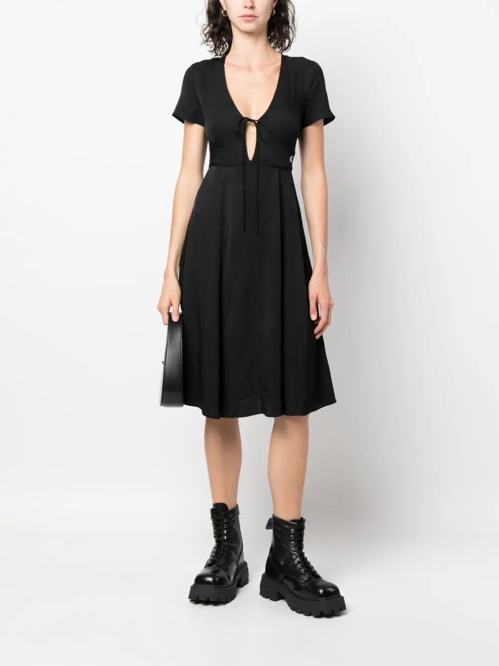 Short-Sleeve V-Neck Midi Dress