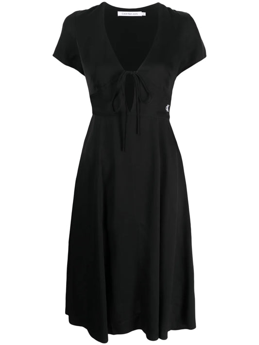 Short-Sleeve V-Neck Midi Dress