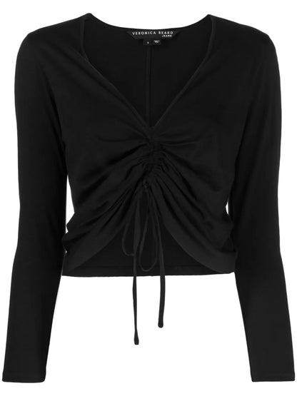 Plunging V-Neck Gathered-Detail Top
