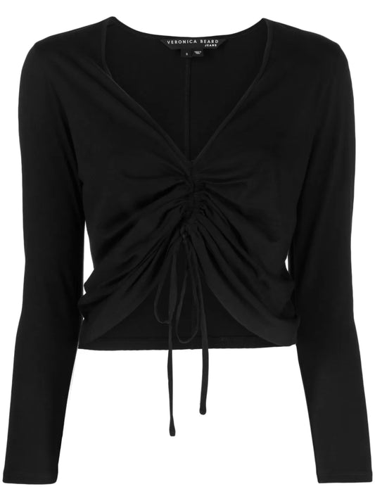 Plunging V-Neck Gathered-Detail Top