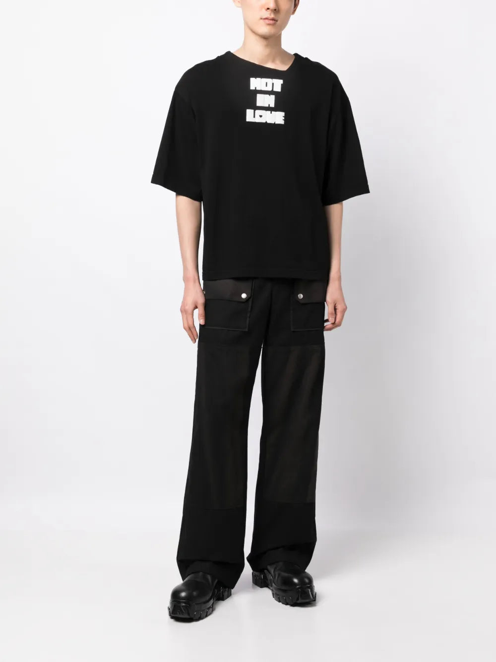 Slogan-Print Asymmetric Cotton T-Shirt