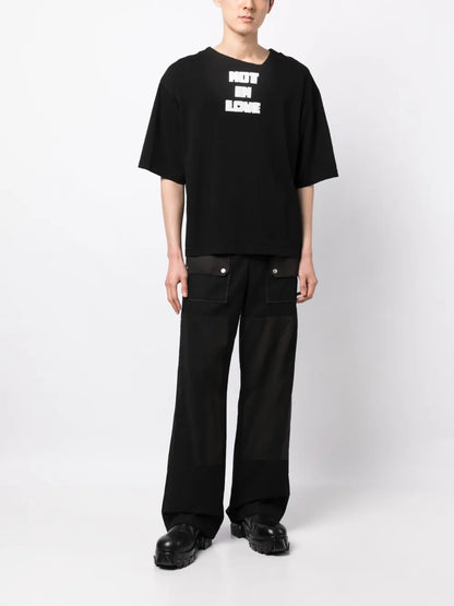 Slogan-Print Asymmetric Cotton T-Shirt