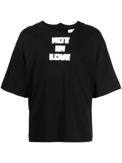 Slogan-Print Asymmetric Cotton T-Shirt