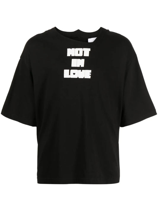 Slogan-Print Asymmetric Cotton T-Shirt