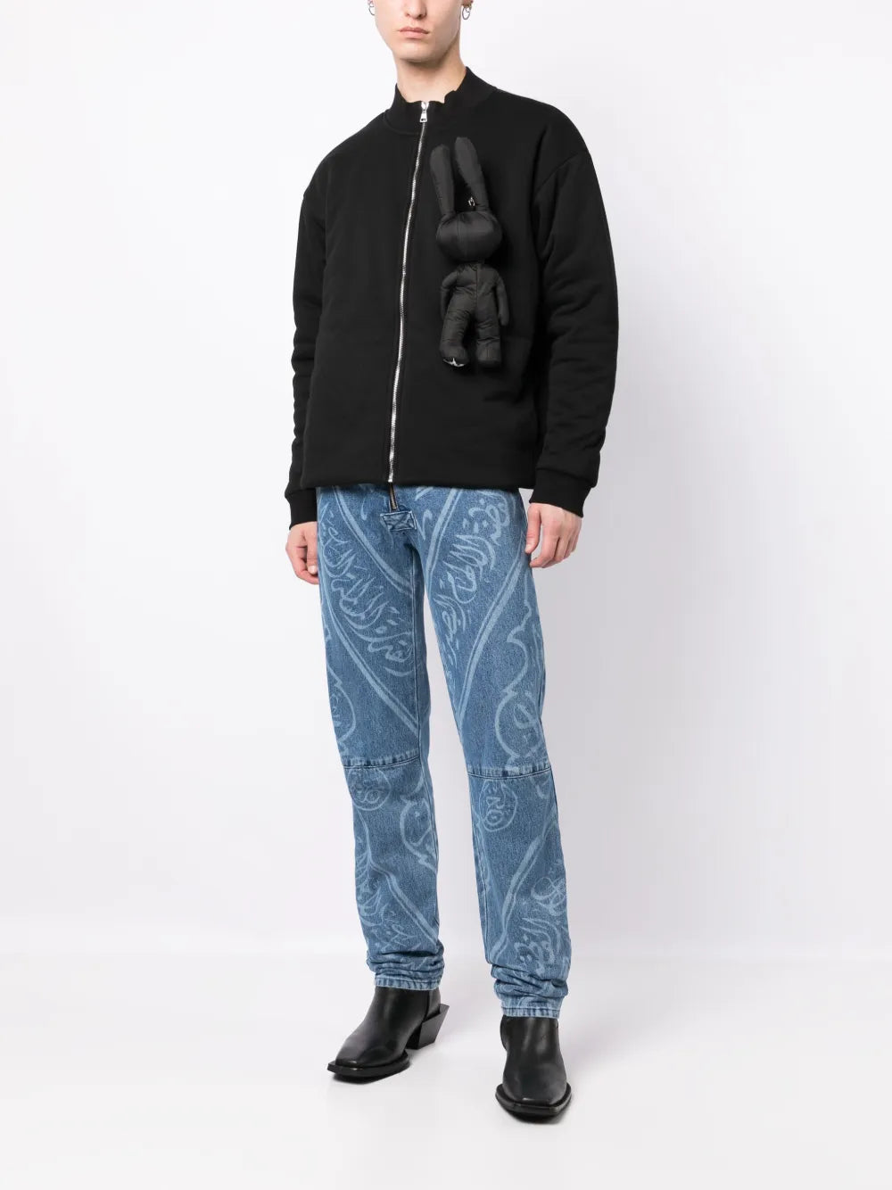 Rabbit-Appliqué Bomber Jacket