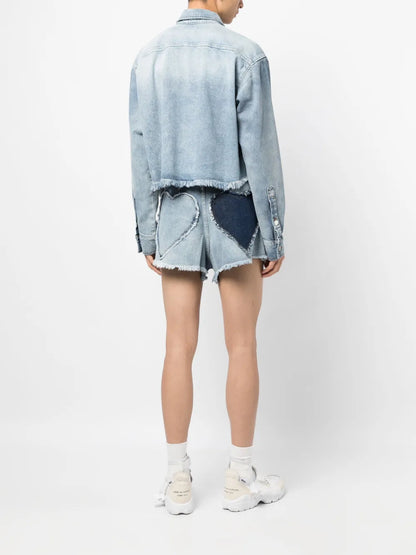 Heart-Appliqué Denim Shorts