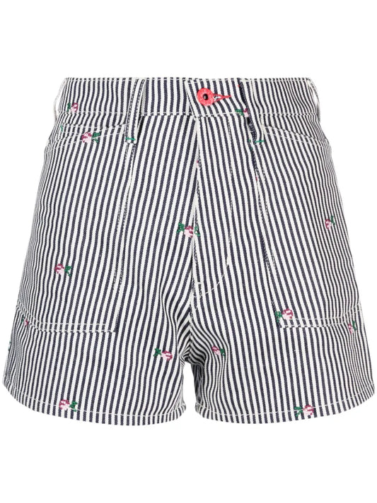 Striped Embroidered High-Waisted Shorts