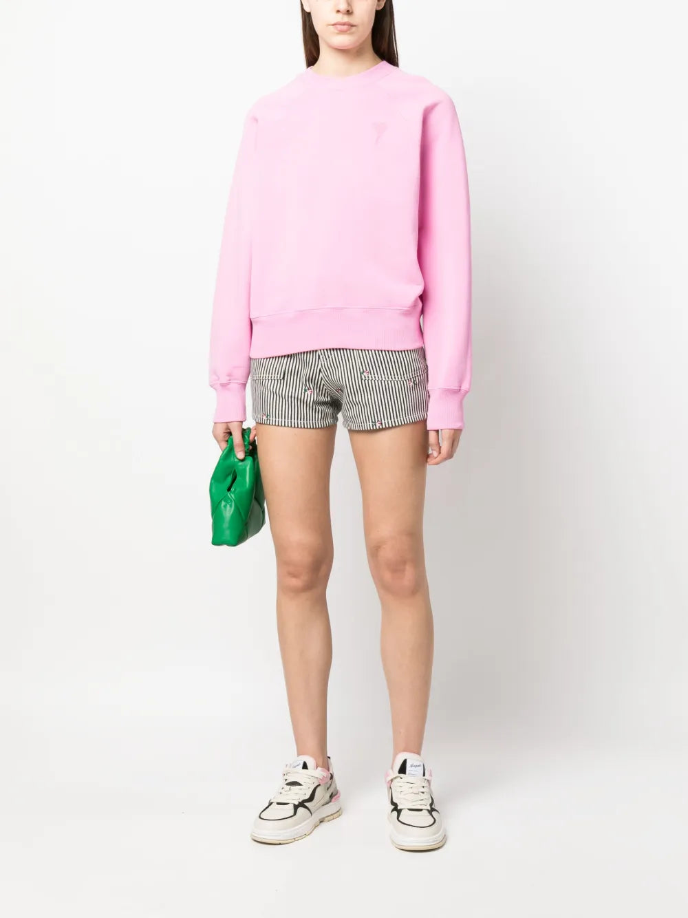 Striped Embroidered High-Waisted Shorts