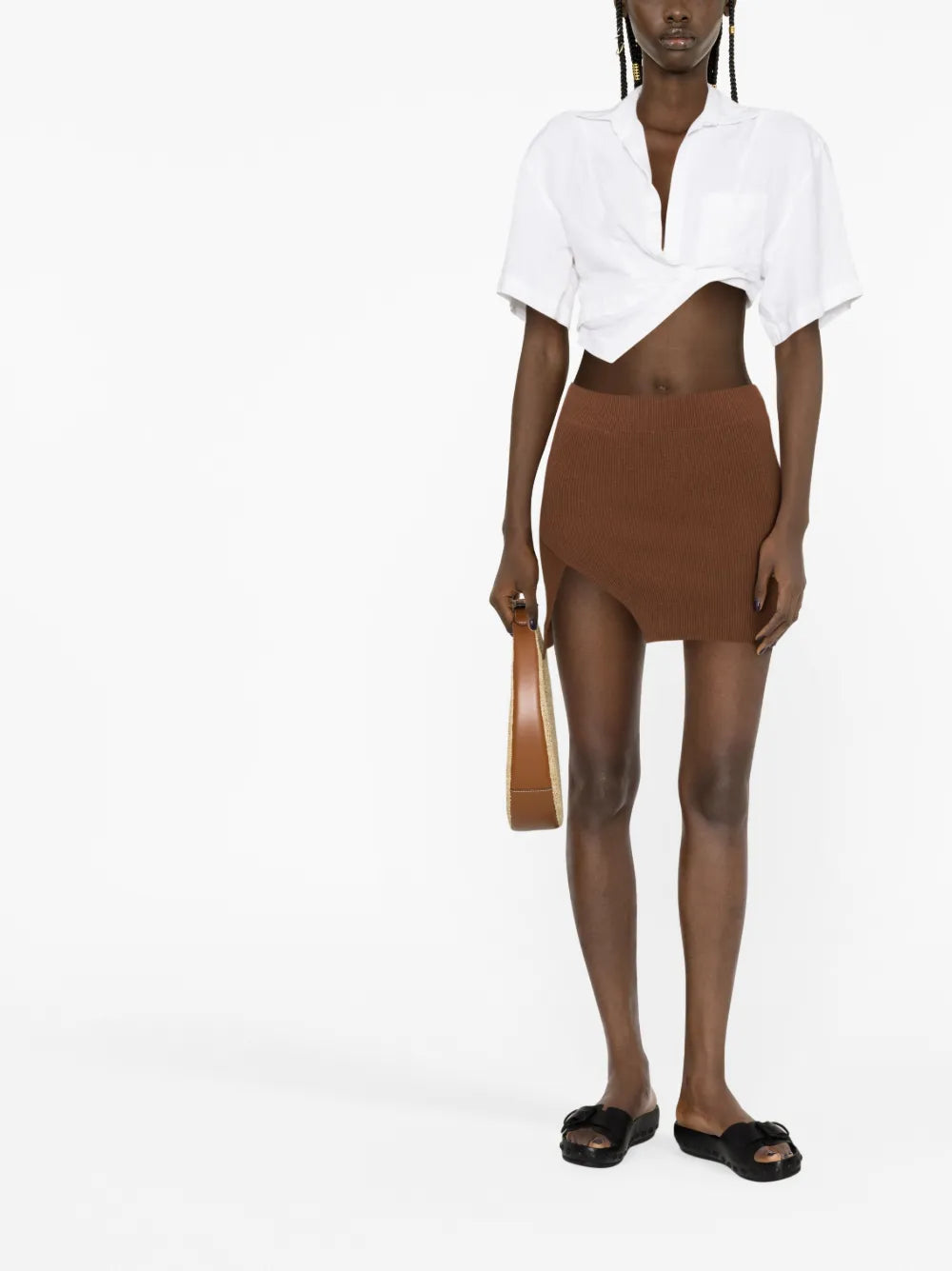 Ribbed-Knit Asymmetric Miniskirt