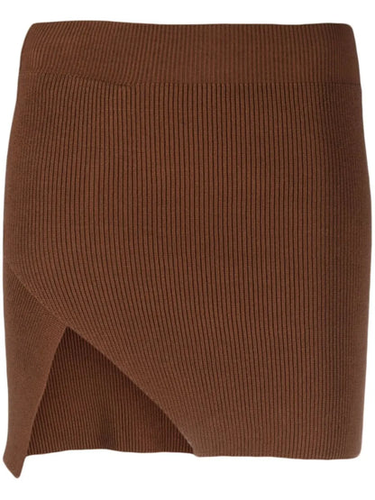 Ribbed-Knit Asymmetric Miniskirt