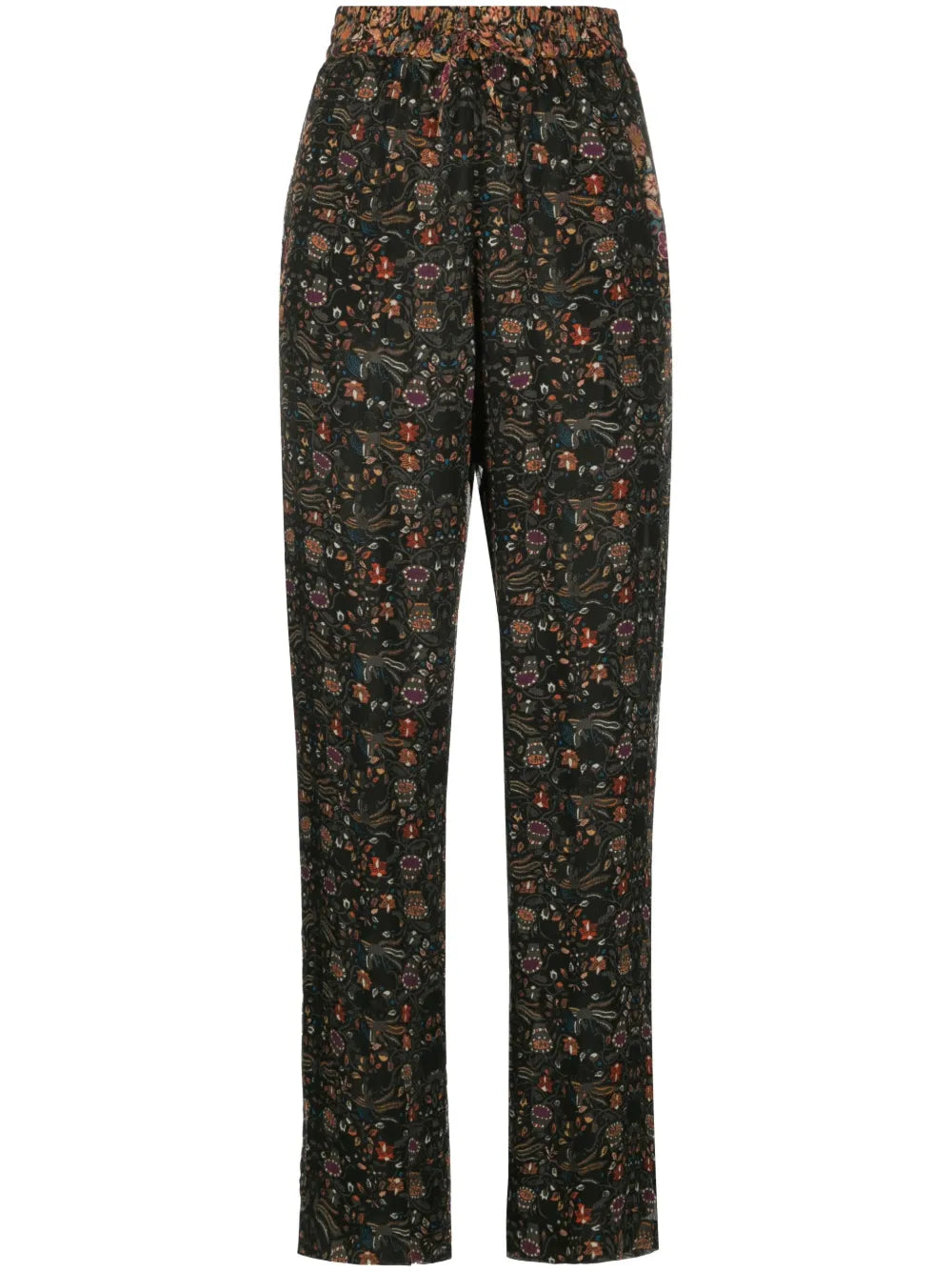 Ozio Floral-Print Silk Trousers