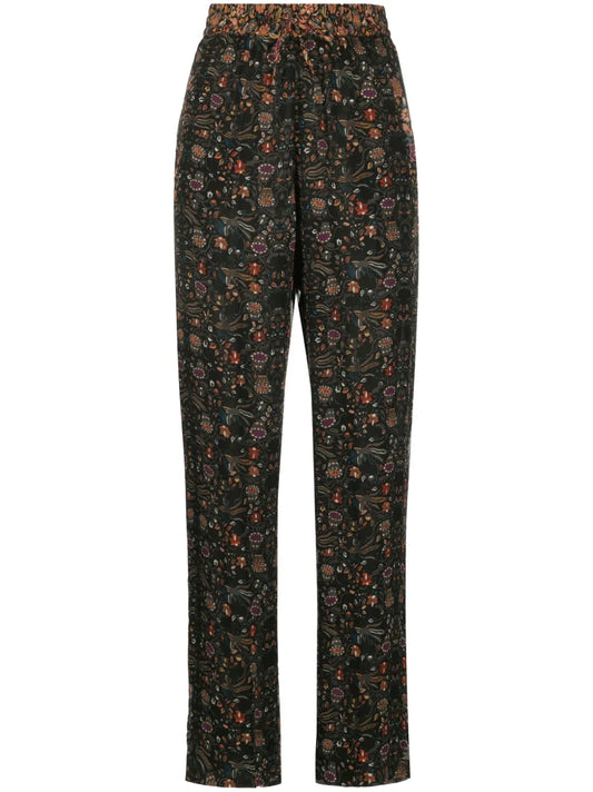 Ozio Floral-Print Silk Trousers