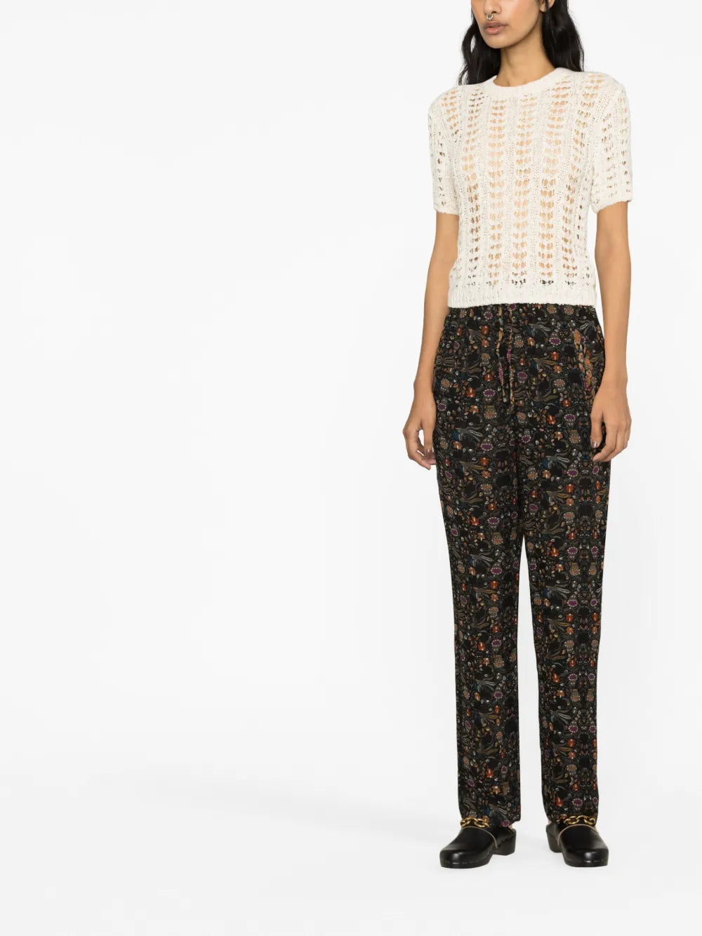 Ozio Floral-Print Silk Trousers