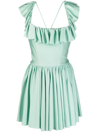 Ruffle-Detail Pleated Mini Dress