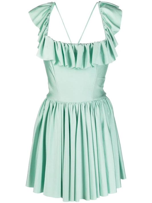 Ruffle-Detail Pleated Mini Dress