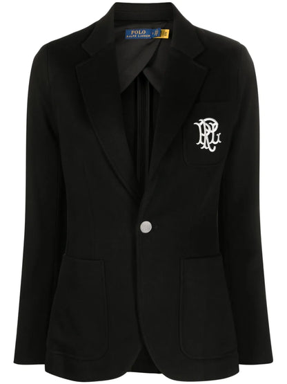 Embroidered-Logo Single-Breasted Blazer