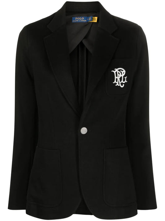 Embroidered-Logo Single-Breasted Blazer