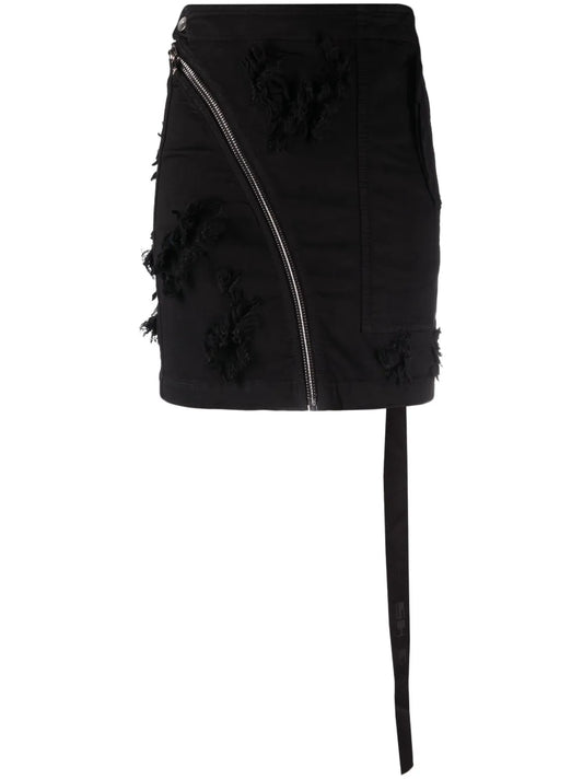 Zip-Detail Frayed Skirt