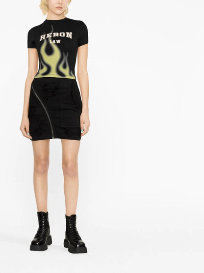 Zip-Detail Frayed Skirt