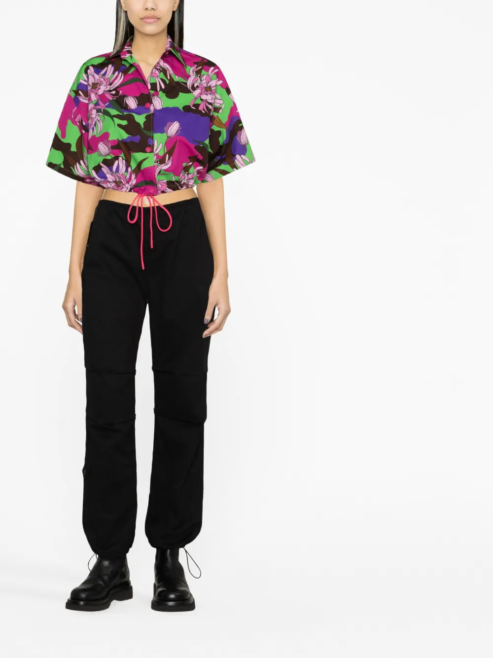Floral-Print Cropped Shirt