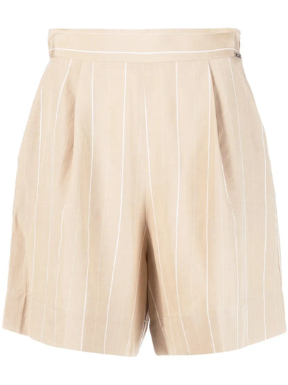 Logo-Plaque Striped Tailored Shorts