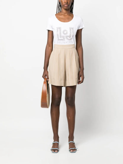 Logo-Plaque Striped Tailored Shorts