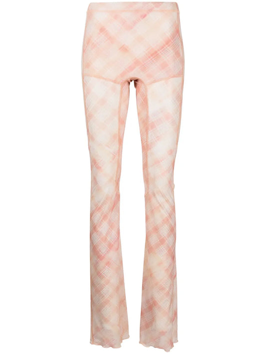 Check-Print Semi-Sheer Trousers